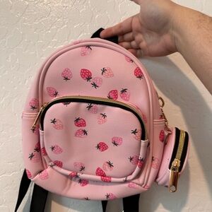 Claire's Pink Mini Backpack with Strawberry Pattern